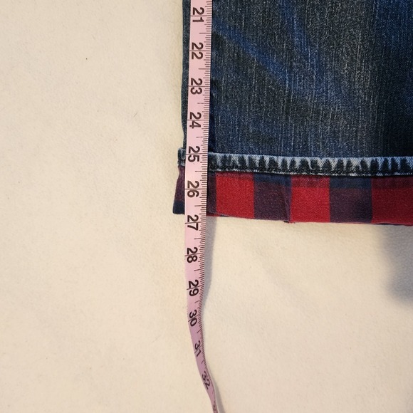 L.L.Bean Favorite Fit Jeans Red Plaid Cuffed Denim Pants Size 16 Regular - Picture 8 of 10